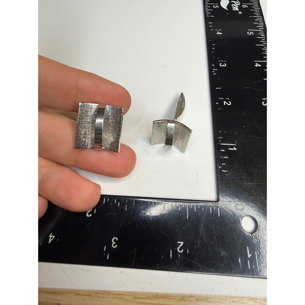 Vintage Silver Tone Textured Curved Square Cufflinks Pat Pend Mid Century Modern